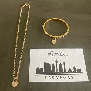 Coach Pave Lock Heart Bangle & Necklace